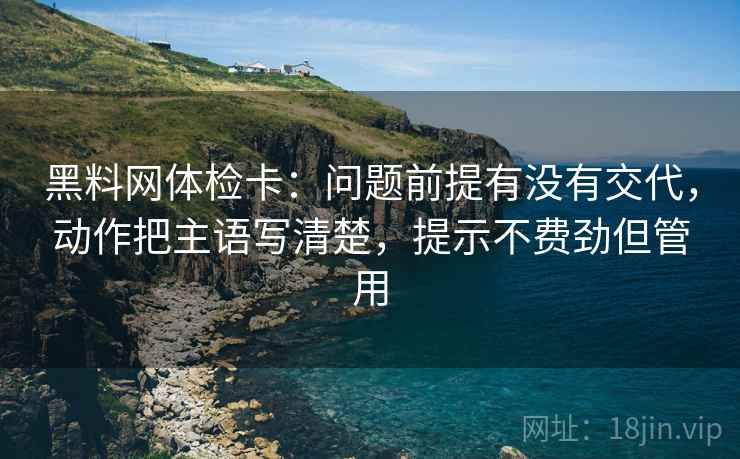 黑料网体检卡:问题前提有没有交代,动作把主语写清楚,提示不费劲但管用 黑料网体检卡:问题前提有没有交代,动作把主语写清楚,提示不费劲但管用